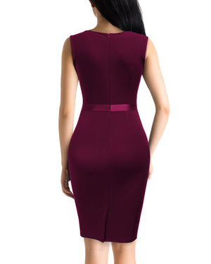 Knitee Women's Vintage Ruffle V Neck Work Cocktail Party Pencil Dress