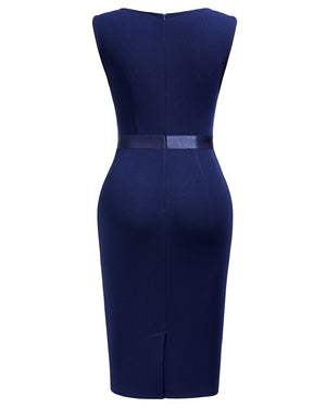 Knitee Women's Vintage Ruffle V Neck Work Cocktail Party Pencil Dress Knitee Women's Vintage Ruffle V Neck Work Cocktail Party Pencil Dress