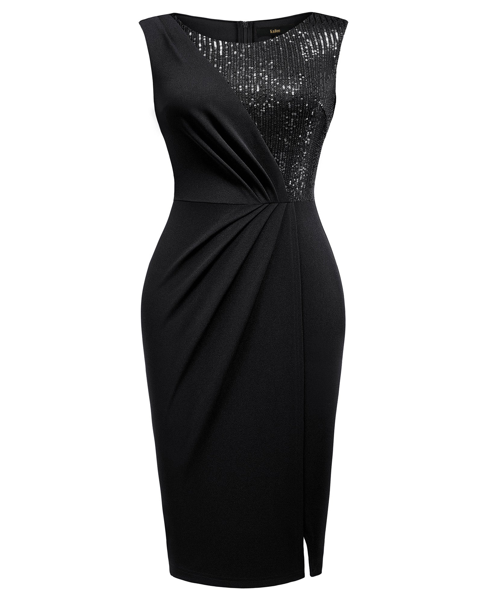 Knitee Women's Sequin Glitter Ruched Sleeveless Bodycon Slit Cocktail Knitee Women's Sequin Glitter Ruched Sleeveless Bodycon Slit Cocktail