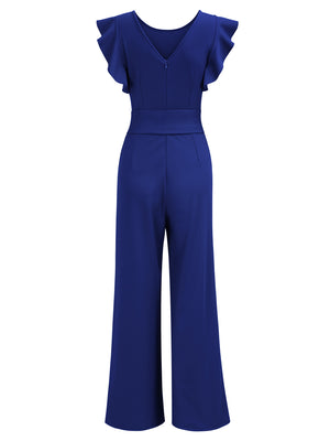 Posy Navy Cowl-Neck Jumpsuit With Corsages And Lace Detail – Club L London  - IRE